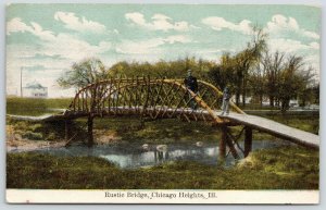 Chicago Heights IL~Tall Lady Stands on Edge of Bentwood Rustic Footbridge~1910