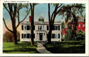 Vtg 1920s Public Library Ellsworth Maine ME Postcard