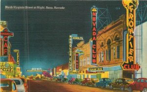 Nevada Reno North Virginia Street night autos Zan Stark Postcard 22-7210