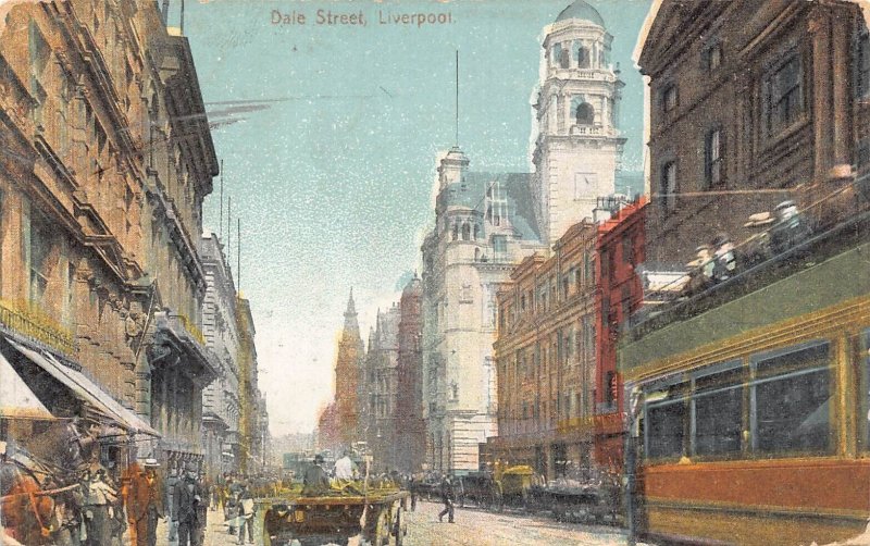 L233 England 1907 Dale Street Liverpool Double Decker Horses Litho postcard