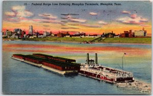 VINTAGE POSTCARD THE FEDERAL BARGE LINE ENTERING MEMPHIS TENNESSEE TERMINAL 1956