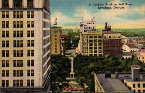 Georgia Savannah Looking South On Bull Street 1954 Curteich