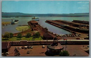 Postcard Port Arthur ONT 1960s The Harbour CNR Station Dome Train Birds Eye View