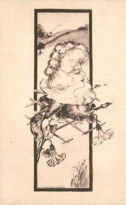 Postcard C-1915 Cobb Shinn flower face woman fantasy 23-12836