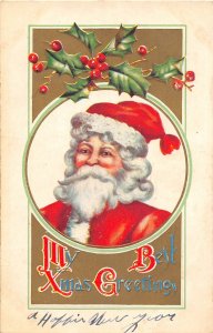 G69/ Santa Claus Christmas Postcard c1910 Holly My Best 3