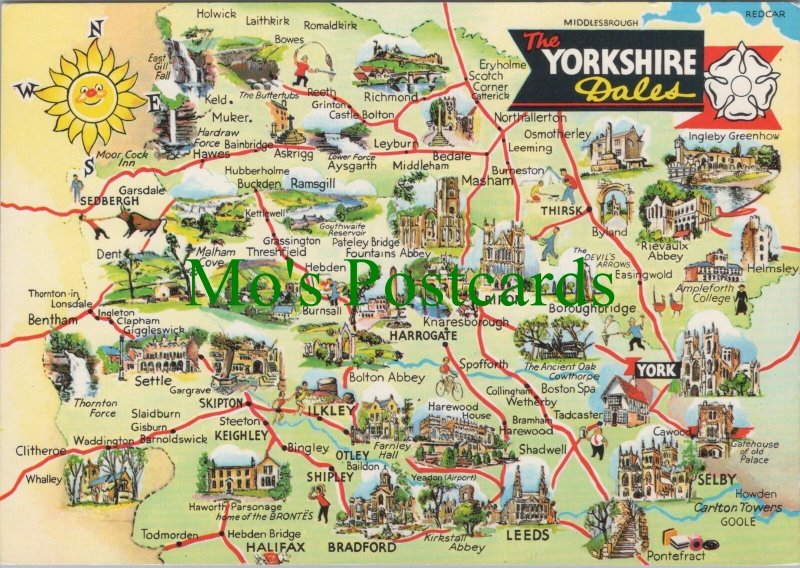 Maps Postcard - Map of The Yorkshire Dales  RR18925