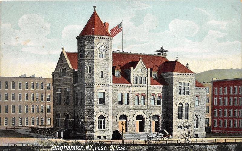 Binghamton New York~US Post Office~Horse Wagon Parked in Street @ Stairway~1910