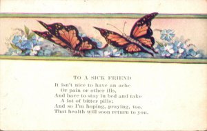 Butterflies To A Sick Friend With Butterfly and Flowers 1920