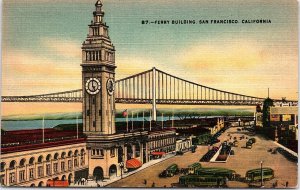 1930s SAN FRANCISCO CALIFORNIA FERRY BUILDING BUSSES LINEN POSTCARD 42-202