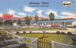 Livingston Montana Parkway Motel Street View Linen Antique Postcard K16860