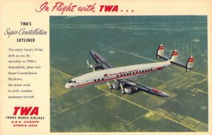 Linen Era, Beautiful TWA Super Constellation Skyliner,Advertising , Old Postcard