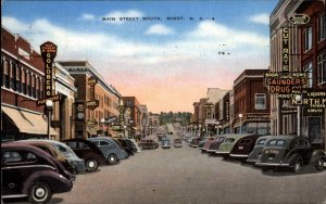 Minot ND Main St. Cars Saunder's Drugstore Linen Postcard