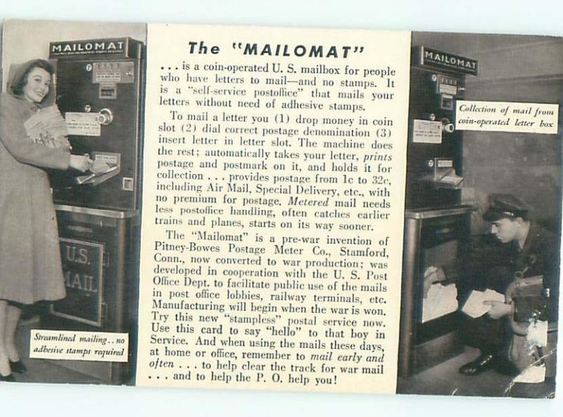 Pre-1952 Postcard Ad MIDCENTURY MODERN MAILOMAT MACHINE AC7442@