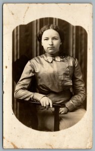 Postcard RPPC c1910s Studio Portrait Photo Of A Lady Bowtie
