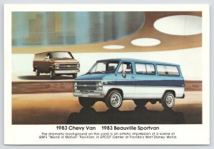 Transportation~Brown & Blue 83 Chevy Van & Beauville Sport Van~Vintage Postcard