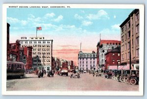 Harrisburg Pennsylvania Postcard Market Square Looking West Buildings Cars 1920