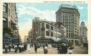 Postcard Pennsylvania Pittsburgh Liberty Avenue Market Trolley 23-12644