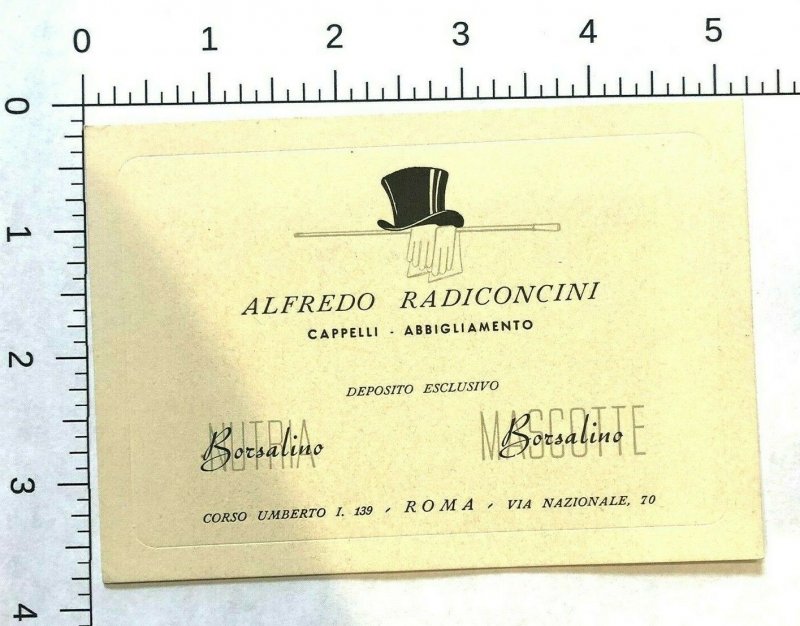 Borsalino HATS Trade Card c1920-30s Alfredo Radiconcini Roma Rome Italy 