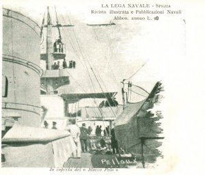 Postcard Italian Royal Navy Sailors on Deck of Marco Polo