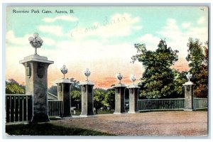 c1910 Riverview Park Gates Light Trees Aurora Illinois Vintage Antique Postcard