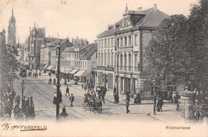 Krefeld Germany Rheinstrasse Street Scene Vintage Postcard AA36311