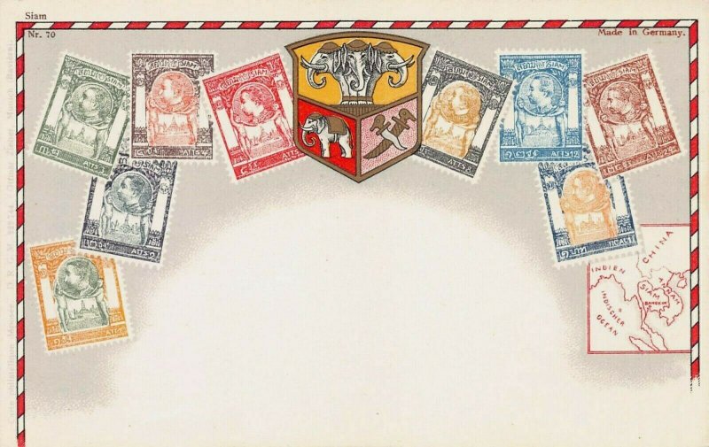 Thailand Classic Stamp Images on Early Postcard Published by Ottmar Zieher