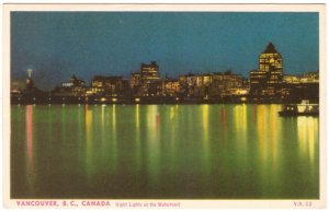 Night Lights On The Waterfront, Vancouver, British Columbia, Vintage Postcard #2