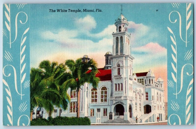 Miami Florida FL Postcard White Temple Exterior Building c1940 Vintage Antique