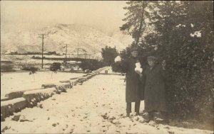 California CA Snow & Oranges People Show Contrast c1910 Real Photo Postcard