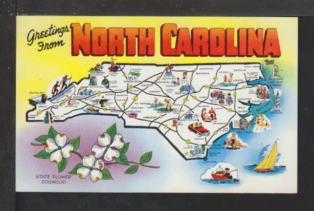 Greetings From North Carolina,Map Postcard 