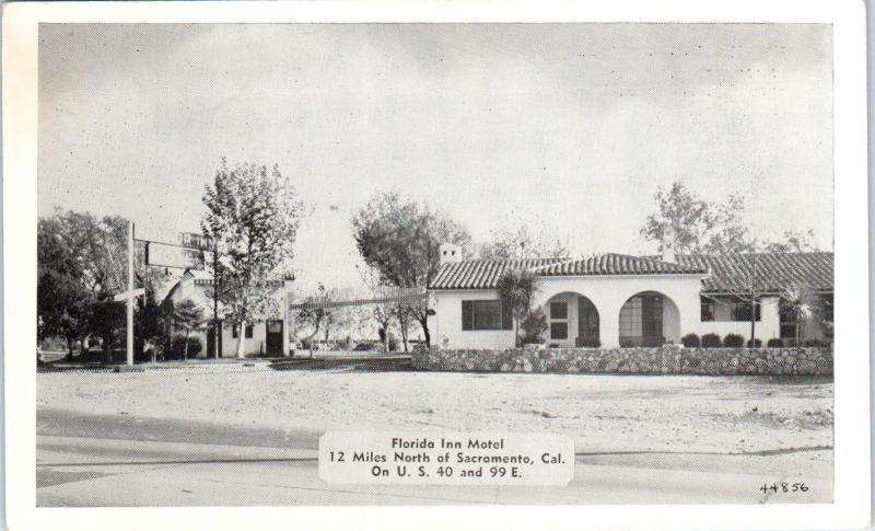 ROSEVILLE, CA  FLORIDA INN MOTEL  LINCOLN Highway   c1940s Roadside   Postcard