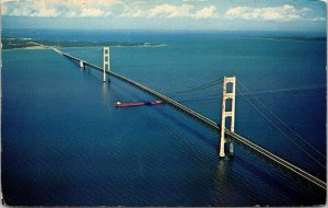 Mackinac Bridge Michigan Postcard PM St Ignace MI Cancel WOB Note VTG Vintage 