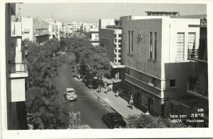 israel palestine, HAIFA, Herzlstreet, Cars (1950s) RPPC Palphot 628 Postcard (1)