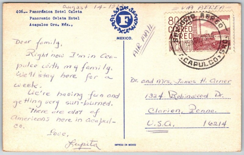 Acapulco Mexico 1973 Postcard Panoramic Caleta Hotel