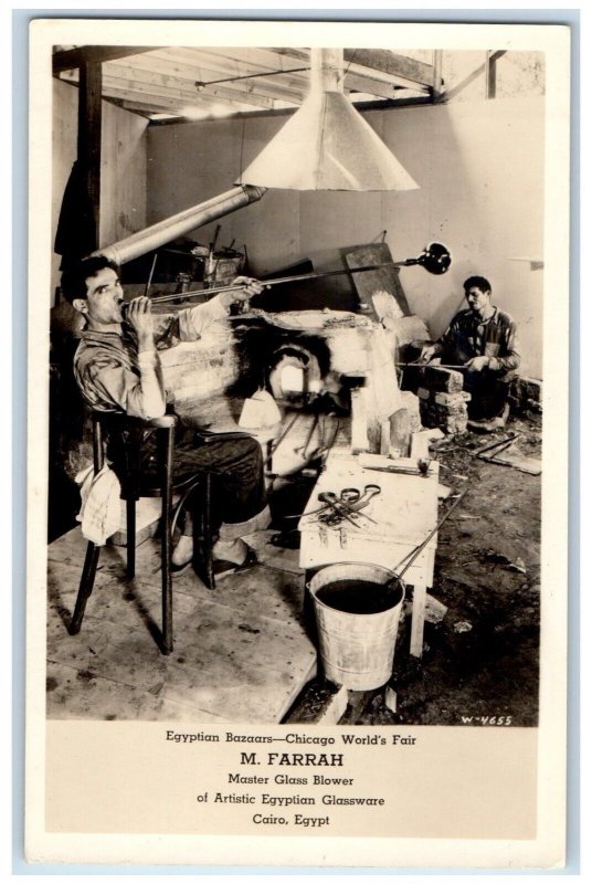 c1930's M. Farrah Glass Blower Egyptian Chicago World Fair RPPC Photo Postcard