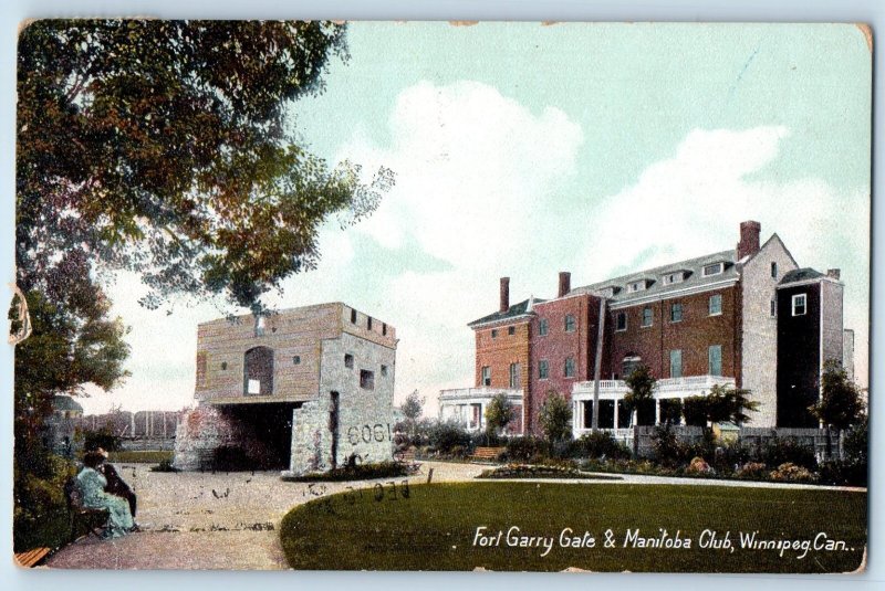 Winnipeg Manitoba Canada Postcard Fort Garry Gate & Manitoba Club 1909