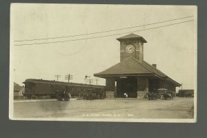 Fargo NORTH DAKOTA RPPC 1909 G.N. DEPOT Train Station GREAT NORTHERN W.O. Olson