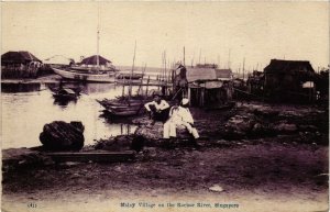 PC CPA SINGAPORE, MALAY VILLAGE ON THE ROCHOR RIVER, VINTAGE POSTCARD (b4224)