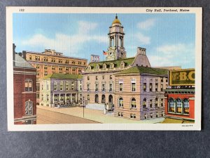 City Hall Portland ME Linen Postcard H1249082317