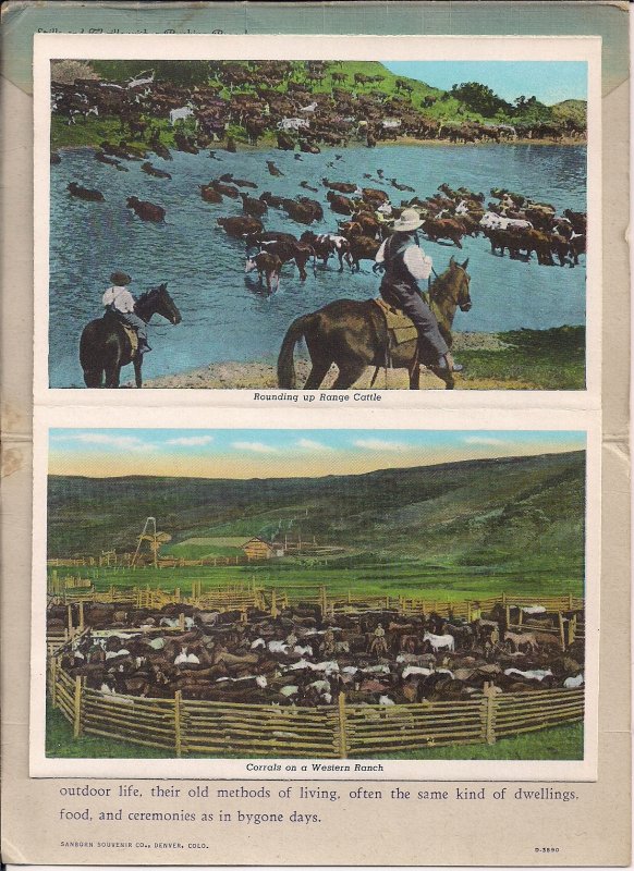 Souvenir FOLDER, Cowboy & Indian Life of West, 1948, Rodeo, Curt Teich Linen