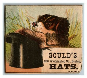 Vintage 1880's Victorian Trade Card Gould's Hats Boston MA - Dog Bird Top Hat