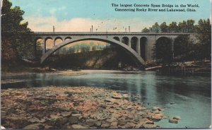 USA Concrete Span Bridge Connecting Rocky River and Lakewood Ohio Postcard 03.18