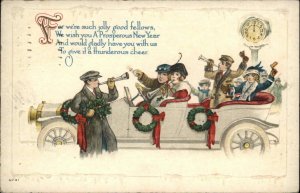 New Year's Pretty Women & Men Celebrate Embossed c1900s-10s Postcard