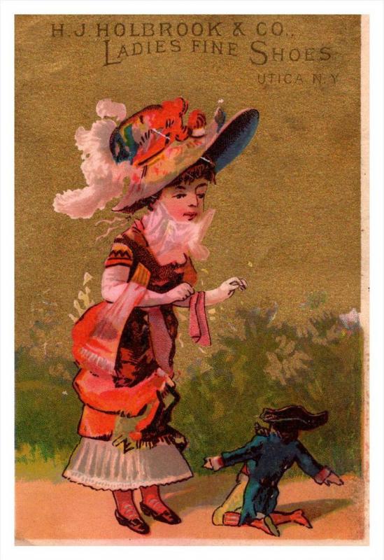 Trade card  New York  Utica H.J.Holbrook Co. ladies fine Shoes ,  Victorian ...