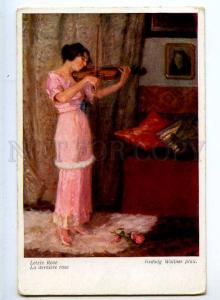 240730 BELLE Lady VIOLIN Roses by WOLLNER Vintage postcard