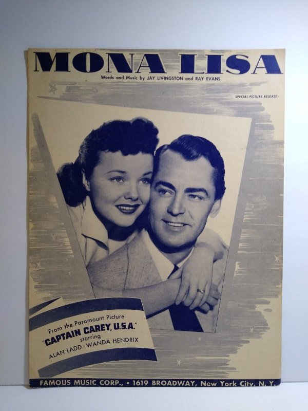 Mona Lisa Sheet Music Alan Ladd Wanda Hendrix Jay Livingston Ray Evans 1949 