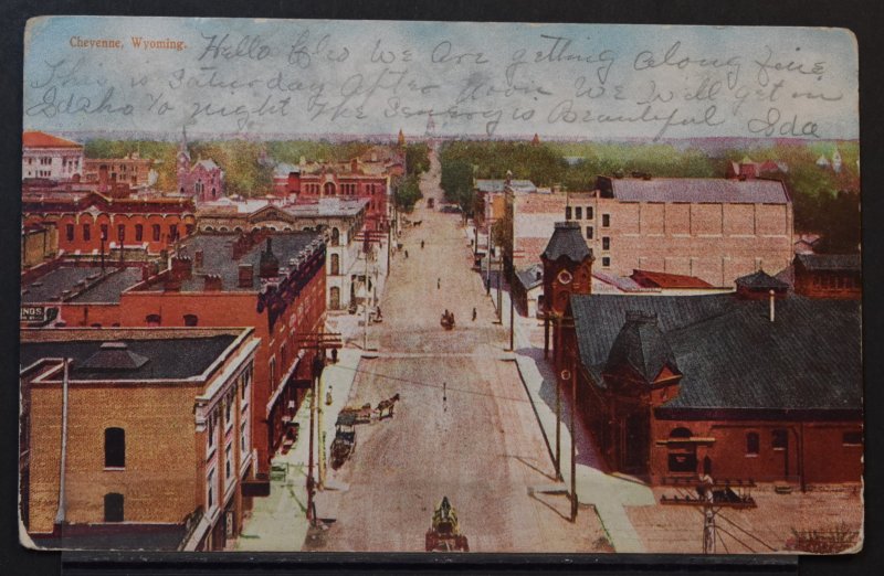 Cheyenne, WY - Downtown - 1908 Omaha & Ogden RPO cancel