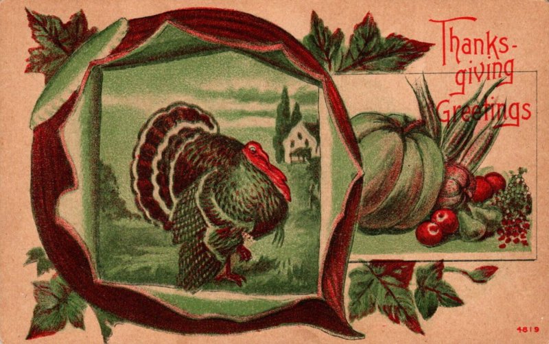 Thanksgiving Greetings With Turkey 1913