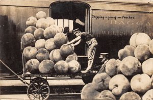 J37/ Exaggeration RPPC Postcard c1910 Wells Fargo Peaches Railroad 146