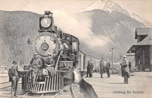 Rocky Mountains Climbing the Rockies Train Station  Vintage Postcard AA4094